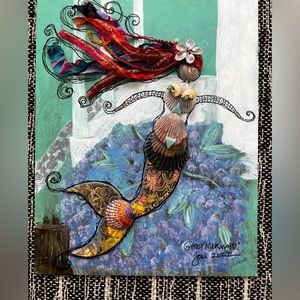 Original mixed media art/ mermaid on canvas board.